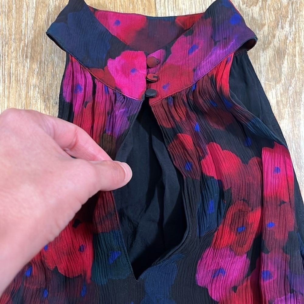 PAIGE Cayman Dress Women's Sz Small Black Multi Waterlily Mini Floral EUC Silk - Picture 8 of 15